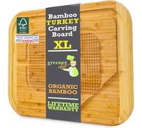 GREENER CHEF 18 Inch Extra Large Organic Turkey Carving Board with Lifetime Replacements - XL Wooden Butcher Block Meat Cutting Board with Pour Spout