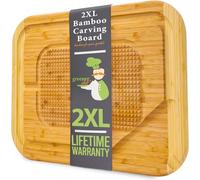 GREENER CHEF 24 Inch 2XL Organic Meat Carving Board with Lifetime Replacements - Wooden Butcher Block with Pour Spout, Turkey Platter for Holidays, Meat Cutting Board