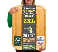 GREENER CHEF 24 Inch 2XL Organic Meat Carving Board with Lifetime Replacements - Wooden Butcher Block with Pour Spout, Turkey Platter for Holidays, Meat Cutting Board