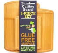 Greener Chef Glue Free Surface Bamboo Cutting Board Set of 3 with Lifetime Replacements - 62% More Cutting Area - Single-Piece