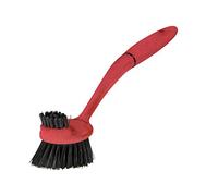 Greener Cleaner Long-Arm Dish Washing Scrub Brush Stubborn Caked-On Food Stains from Pots/Plates/Pans/Glass/Ceramic/Plastic, Hanging Easy-Grip Handle Eco-Flek (Recycled Plastic and Sustainable Wood Pulp) Dishwasher Safe for Bacteria Removal kitchen tool (Red)