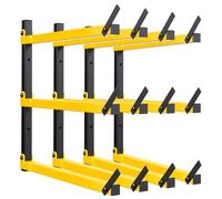 GREENER Lumber Storage Rack Folding Wood Storage Racks Wall-Mounted Metal Racks for Storage with 3-Level Heavy Duty Garage Wood Organizer for Woodworking Shop Indoor & Outdoor Use, 4 pairs,Yellow