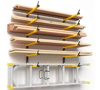 GREENER Lumber Storage Rack Folding Wood Storage Racks Wall-Mounted Metal Racks for Storage with 6-Level Heavy Duty Garage Wood Organizer for Woodworking Shop Indoor & Outdoor Use, 2 pairs,Yellow