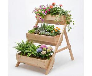 Greenera 3-Tier Raised Garden Bed, Large Wooden Elevated Planter Box for Vegetables, Herbs & Flowers, Natural Wood Plant Stand for Outdoor Patio