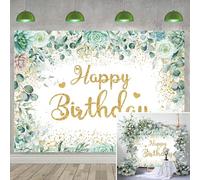 Greenery Birthday Party Backdrop Sage Green Flower Garden Golden Glitter Birthday Photography Background Women Girls Bday Proposal Party Decoration Banner (6X4FT (180x120cm))