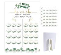 Greenery Gender Reveal Board with Stand(12x17), 60 Eucalyptus Leaf Boy Girl Voting Stickers,He or She, Cast Your Vote Game, Sage Green Neutral Gender Reveal Party Centerpiece Decorations