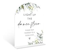 Greenery Glow Stick Sign, 6 x 8 Inch White Arch Acrylic Wedding Sign with Holder, Wedding Sign for Ceremony and Reception, Wedding Decoration, Wedding Supplies - LY22
