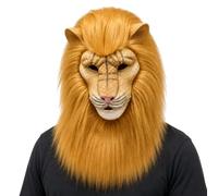 Greenery-GRE Furry Lion Animal Mask Plush Realistic Animal Head Mask Headwear Halloween Masquerade Cosplay Costume Accessory