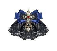 Greenery-GRE Vintage Gothic Lace Bow Tie Pre-Tied Ribbon Bow Brooch Victorian Pearl Cross Pendant for Women Men Collar Shirt Dress Cosplay, One Size, Polyester