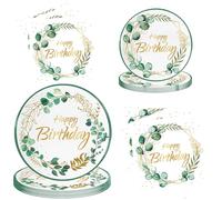 Greenery Happy Birthday Party Tableware Set Green Leaf Baby Shower Party Decorations Include Birthday Theme Plates and Napkins for 10 Guest (Green)