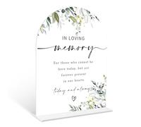 Greenery In Loving Memory Sign, 6 x 8 Inch White Arch Acrylic Wedding Sign with Holder, Wedding Sign for Ceremony and Reception, Wedding Decoration, Wedding Supplies - LY04