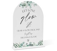 Greenery Let Love Glow Sign, 8 x 11 Inch White Arch Acrylic Wedding Sign with Holder, Wedding Sign for Ceremony and Reception, Wedding Decoration, Wedding Supplies - H31