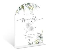 Greenery Let Love Sparkle Sign, 6 x 8 Inch White Arch Acrylic Wedding Sign with Holder, Wedding Sign for Ceremony and Reception, Wedding Decoration, Wedding Supplies - LY31