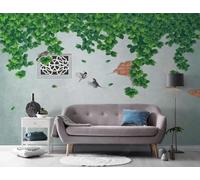 Greenery Plants Vines Ancient Walls Flying Birds 3D Wallpaper Luxury Silk Study Dining Feature Sofa Grey Bedroom Living Room Tv Decorative Wall-430cm×300cm