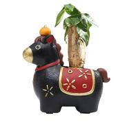 Greenery Potted Plants - Handmade Compact Flower Pot with Horse Figurine, Artificial Mini Vase Decorative Desk Decoration with Animals, Gift for A