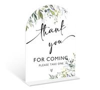 Greenery Thank You For Coming Sign, 6 x 8 Inch White Arch Acrylic Wedding Sign with Holder, Wedding Sign for Ceremony and Reception, Wedding Decoration, Wedding Supplies - LY03
