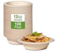 GREENESAGE 100 Pack 12oz Disposable Bowls Paper Bowls Eco-Friendly, Sugarcane Strong Brown 350ML Bowls Biodegradable Soup Bowls for Parties BBQ Picnic