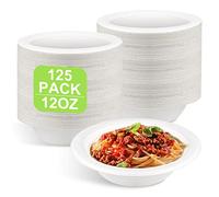 GREENESAGE 125 Pack Paper Bowls Disposable Bowls 12oz - Eco-Friendly, Sugarcane Strong White Bowls Compostable Small Serving Soup Bowls for Christmas Party BBQ Picnic
