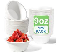 GREENESAGE 125 Pack Paper Bowls Disposable Bowls 9oz - Eco-Friendly, Sugarcane Strong White Bowls 100% Biodegradable and Compostable Soup Bowls for Party BBQ Picnic