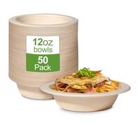 GREENESAGE Disposable Soup Bowls Soup Bowls 350 ml Made of Sugar Cane Disposable Tableware Disposable Salad Bowl Brown Disposable Soup Bowl Organic Round Soup Bowls Pack of 50