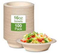 GREENESAGE Pack of 100 Rustic Brown Compostable Paper Bowls, 470ml Capacity, Made of Sugarcane Fiber, Disposable Tableware, Round Soup Bowls