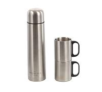 Greenfield Collection Insulated 1 Litre Stainless Steel Flask with 2 Mugs - Perfect for Sports, Outdoor, Hiking, Travel, Office and Keeps Warm/Cold for up to 7 Hours…