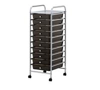 Greenfields 10 Drawer Mobile Storage Trolley Unit Rolling Organiser on Wheels, Utility Cart Rack Shelves for Salons, Beauty, Make Up, Hairdressers, Office, Home Stationary (Black)