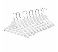 Greenfields 10 Pack Premium Wooden Clothes Hangers with Wide Shoulder Contour & Notches, 360° Swivel Hook, Anti-Slip Trouser Bar, Space Saving Slim Coat Hangers for Suits Jackets Coats Dresses, White