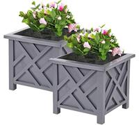 Greenfields 14.5 Inch Square Lattice Design Planter Box - Grey Plant Pot for Outdoor Flower, Herb or Plant Container - Classic Two Set Planter for Front Porch, Patio, Balconies, and Garden Decor