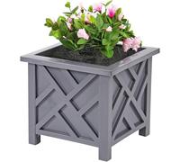 Greenfields 14.5 Inch Square Lattice Design Planter Box - Grey Plant Pot for Outdoor Flower, Herb or Plant Container - Classic Decorative Planter for Front Porch, Patio, Balconies, and Garden Decor