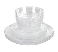 Greenfields 18pc Clear Plastic Plates and Bowls Set - Unbreakable PP Dinnerware Tableware for 6, Lightweight Reusable Set for Home, Outdoor Dining, BBQ & Picnic Use