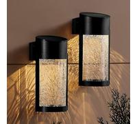 Greenfields 2 Pack Crackle Glass Solar Lights - Wall Fence Weatherproof SMD Solar Powered LED Light - Solar Pathway Light for Patio, Garden, Decking, Yard, Outdoor Home Decor Warm White