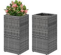 Greenfields 2 Pack Rattan Wicker Planters with Removable Liner - Tall Cubic Flower Pots for Outdoor and Indoor Use - Large Weather Resistant and Easy Assembly Planters for Garden, Patio, Yard (Grey)