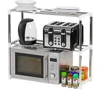 Greenfields 2 Tier kitchen Storage Rack - Adjustable Shelf for Microwave Oven | Stainless Steel Space Saver Shelving - Extendable Countertop Spice Rack for Jar Plates Pots