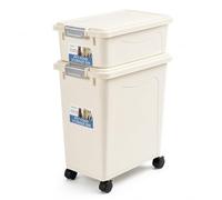 Greenfields 2 Tier Stackable Pet Food Storage Container Set, 12L and 40L Dry Food Bins with Secure Buckles, Sealing Strips, Scoop and Caster Wheels for Dog Food, Cat Food, Treats and Bird Seed - White