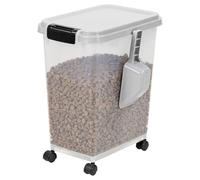 Greenfields 20 Litre Airtight Pet Food Storage Container, Dry Dog & Cat Food Storage Bin with Measuring Scoop, Sealed Lid, Front Latch, Pull Handle & Wheels - Grey