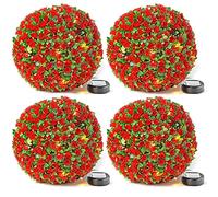 Greenfields 28cm Solar Powered Decorative Topiary Hanging Flower Balls in Rose Red with 20 LED - Flashing or Static Functionality, UV Fade Protected and Weatherproof (4 Red)