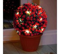 Greenfields 28cm Solar Powered Decorative Topiary Hanging Flower Balls in Rose Red with 20 LED - Flashing or Static Functionality, UV Fade Protected and Weatherproof (1 Red)