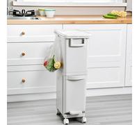 Greenfields 29L Dry & Wet Waste Recycling Bin - Vertical Trash Can with Foot Pedal & Wheels - Dual Compartment Garbage Container for Kitchen, Corner Use - Compact, Durable, and Easy to Clean