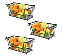 Greenfields® 3 Pack Black Multi-Purpose Stackable Storage Wire Basket Stacking Shelves Fruit Vegetable Kitchen Bathroom Rack Stand Organiser With Handles