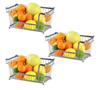 Greenfields® 3 Pack Silver Multi-Purpose Stackable Storage Wire Basket Stacking Shelves Fruit Vegetable Kitchen Bathroom Rack Stand Organiser With Handles