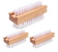 Greenfields 3 Pack Wooden Nail Brush Double Sided Nail Cleaner with Firm Bristles for Hands and Feet, Durable Wooden Body Manicure Pedicure Cleaning Brush for Removing Dirt Under Nails