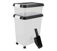 Greenfields 3 Piece Storage and Dispenser For Dogs Cats and Various Small Pets - Airtight Storage Container With Plastic Measuring Scoop for Treats, Pet Food And also Dry Food (Black)