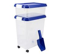 Greenfields 3 Piece Storage and Dispenser For Dogs Cats and Various Small Pets - Airtight Storage Container With Plastic Measuring Scoop for Treats, Pet Food And also Dry Food (Blue)