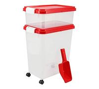 Greenfields 3 Piece Storage and Dispenser For Dogs Cats and Various Small Pets - Airtight Storage Container With Plastic Measuring Scoop for Treats, Pet Food And also Dry Food (Red)