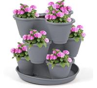 Greenfields 3 Tier Stackable Herb, Flowers, Vegetable, Berry Planter - Indoor or Outdoor Stackable Weather Resistant Planters - Tri-Pot Strawberry Vegetable Patch (Charcoal)