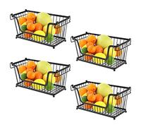 Greenfields® 4 Pack Black Multi-Purpose Stackable Storage Wire Basket Stacking Shelves Fruit Vegetable Kitchen Bathroom Rack Stand Organiser with Handles