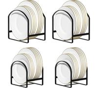 Greenfields 4 Pack Metal Plate Holder Organisers - Durable Kitchen Dish Storage Racks | Space-Saving Upright Design with 2 Large & 2 Small Racks | Black Rust-Resistant Finish