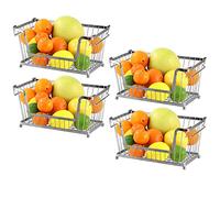 Greenfields® 4 Pack Silver Multi-Purpose Stackable Storage Wire Basket Stacking Shelves Fruit Vegetable Kitchen Bathroom Rack Stand Organiser With Handles