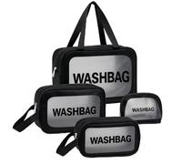 Greenfields 4 Pcs Clear Toiletries Bag Set - Waterproof PVC Makeup & Cosmetic Organiser with Dual Zippers, Transparent Travel Pouch Set for Women & Girls, Multi-Size Storage for Travel (Black)